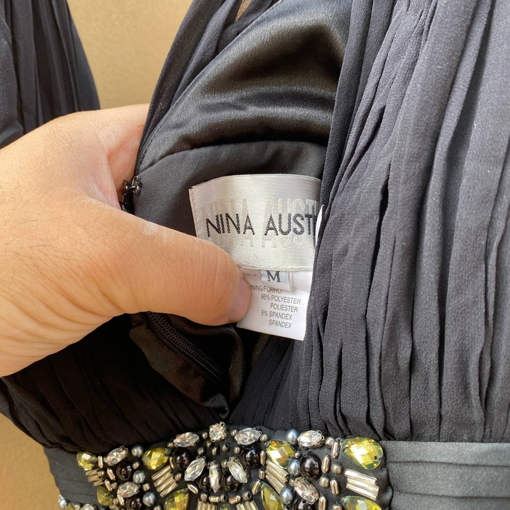 Nina Austin NWT Black Elegant Formal Dress Sz M - Picture 3 of 6